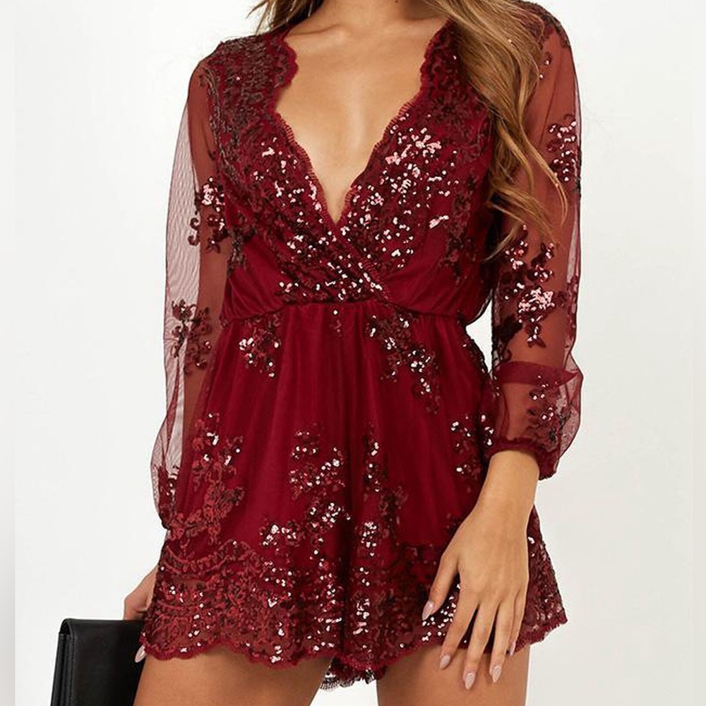 Showpo Deep Wine Sequin Romper